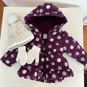 Girl’s Gymboree Puffer Jacket + Hat & Mittens 18—24 months